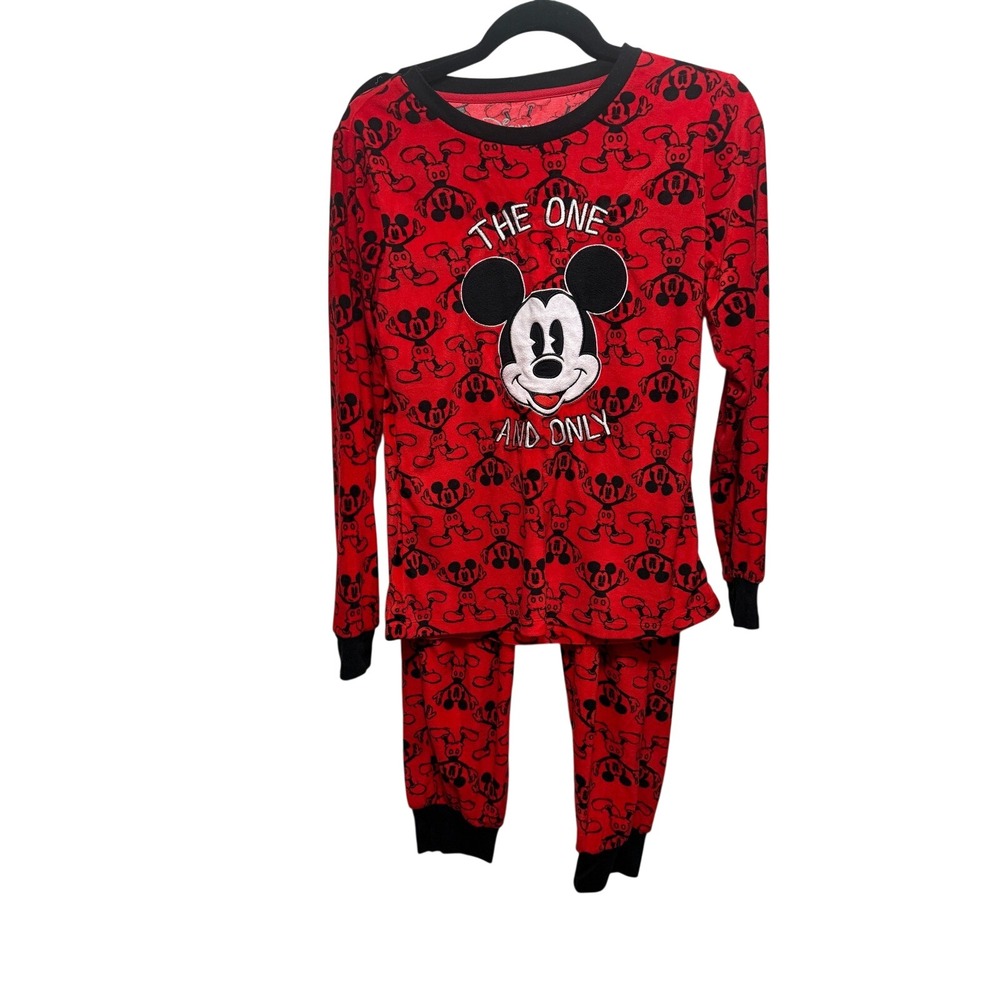 Disney Mickey Mouse Red Pajama Set Sleepwear Top Pants Womens S cozy soft